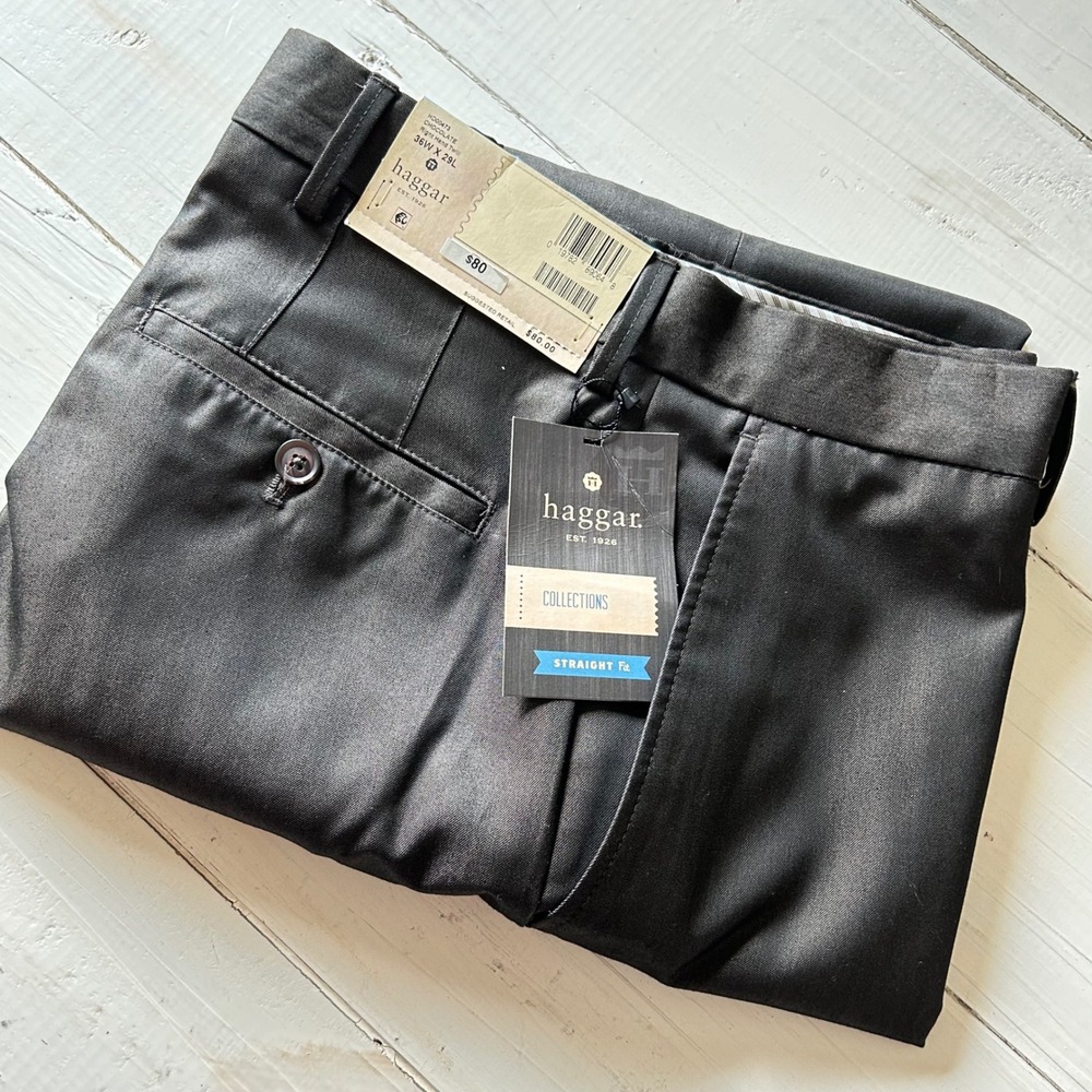 Haggar Mens Straight Fit Collections Trousers Dress Pants 36x29‎ Chocolate